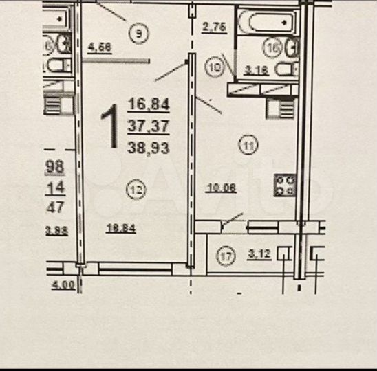 1-к. квартира, 38,9 м², 14/16 эт.