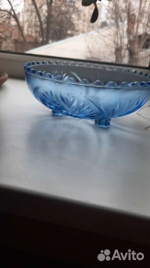 Ваза для фруктов на ножке цветное стекло СССР