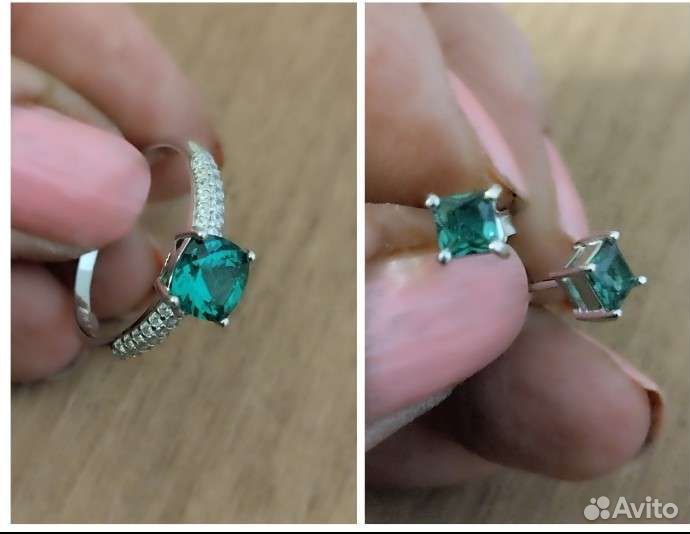 Серебряное кольцо и серьги с изумрудом