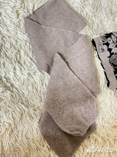 Комплект шапка и шарф ангорка женские бежевый бу