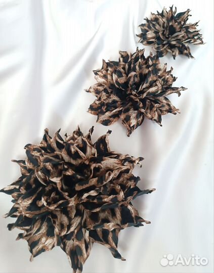 Чокер/брошь из шёлка в леопардовом принте 13 см