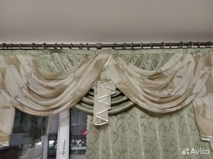 Шторы с ламбрикеном бу+ тюль