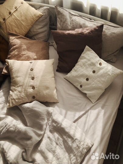 Сет: льняная наволочка и подушка,новые