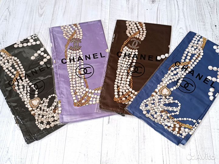 Платок Chanel Голубой Шелковый 8 цветов 90*90