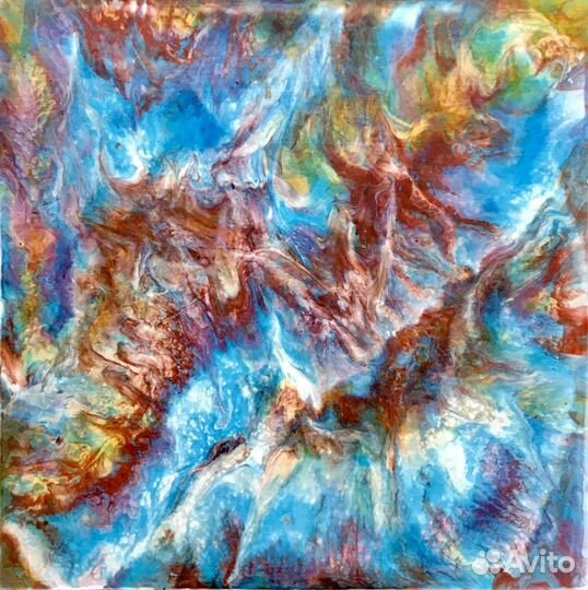 Картина в технике Флюид Арт « Морские скалы»