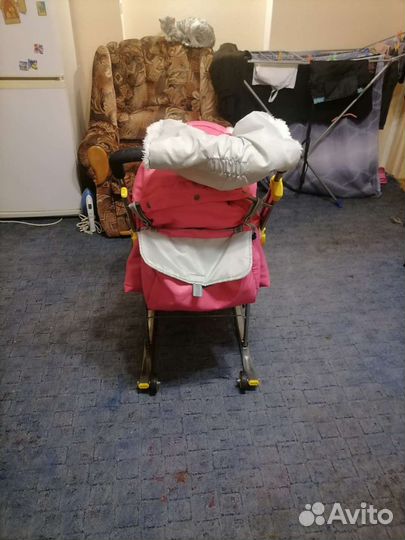 Детские санки коляска с колесами Ника