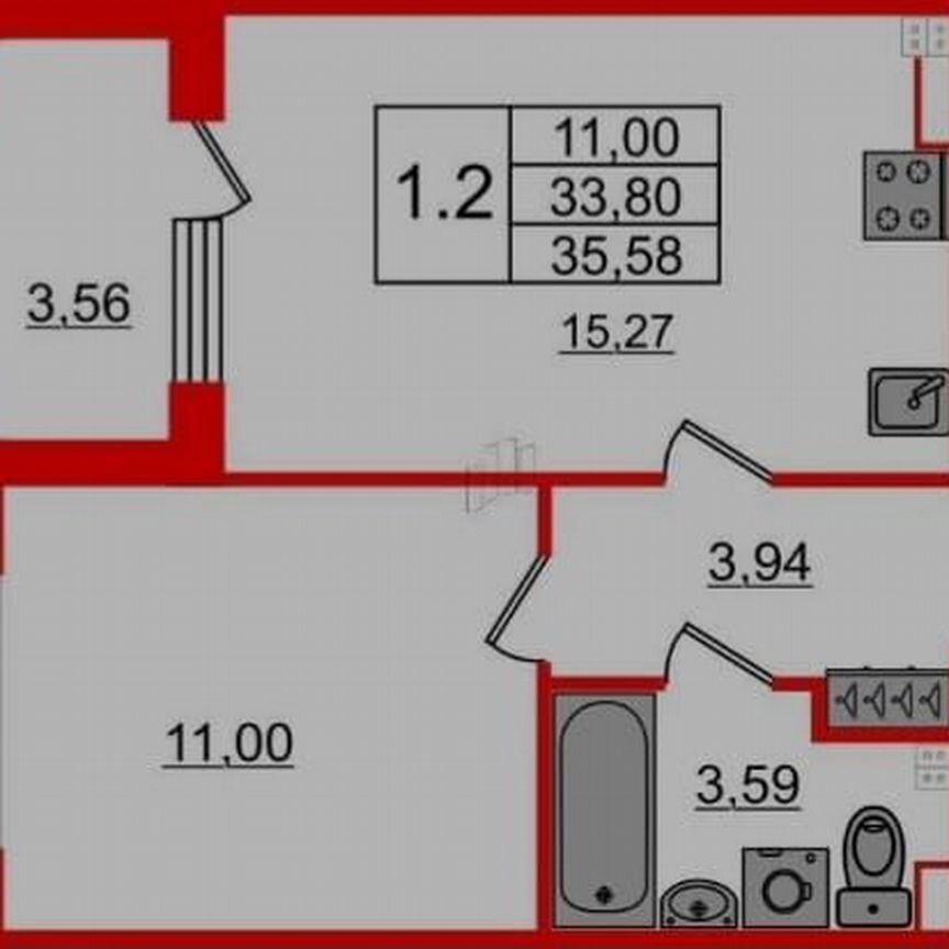 1-к. квартира, 35,6 м², 3/4 эт.