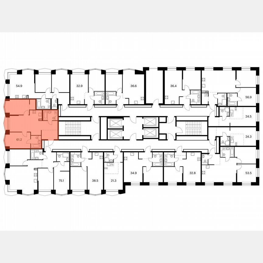 2-к. квартира, 61,2 м², 3/32 эт.