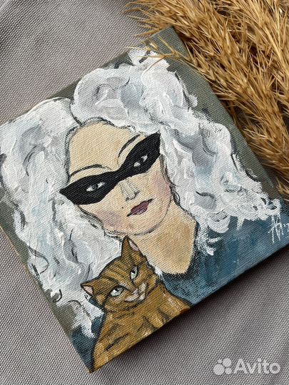 Картина Венера и ее кот Винсент 12х12 холст