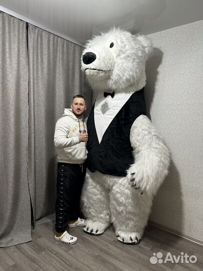 Аэро медведь, умка надувной костюм белого мишки