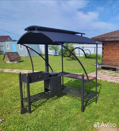 Мангал с печью под казан и крышей