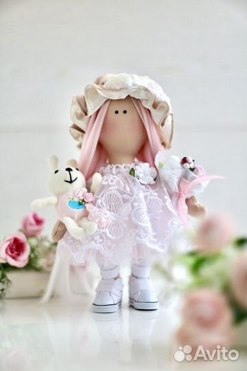 Кукла ручной работы, кукла тильда в розовом
