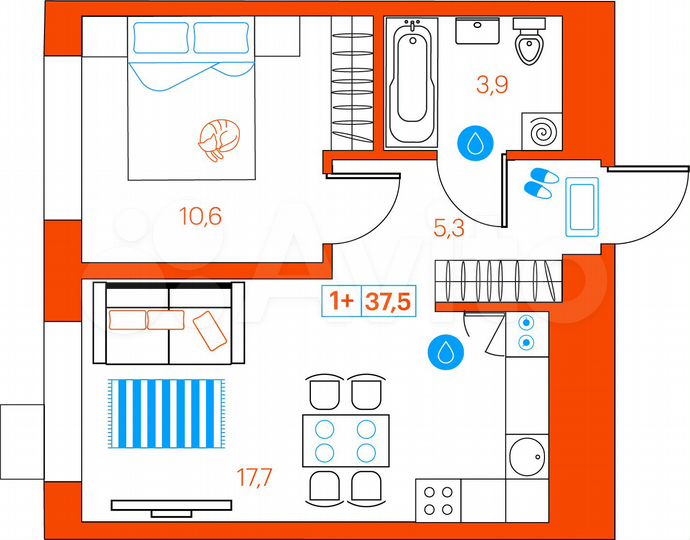 1-к. квартира, 37,5 м², 17/21 эт.