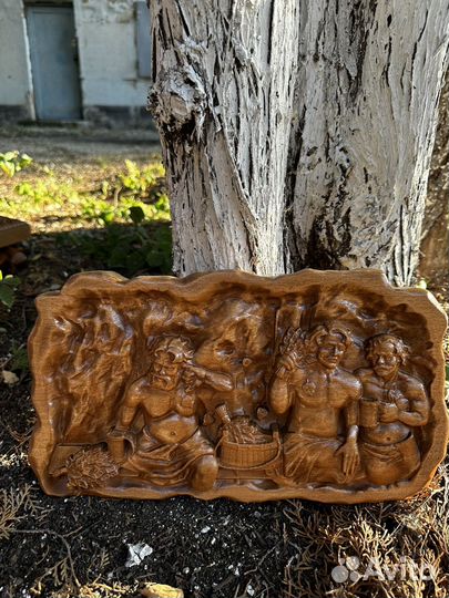 Резное панно из дерева для бани