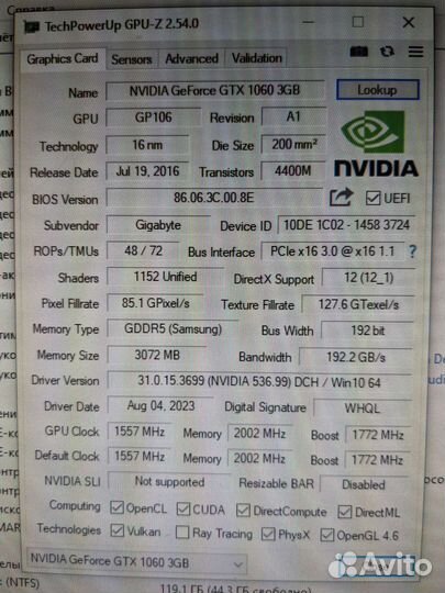 Видеокарта GTX 1060 3gb