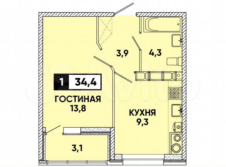 1-к. квартира, 34 м², 16/16 эт.
