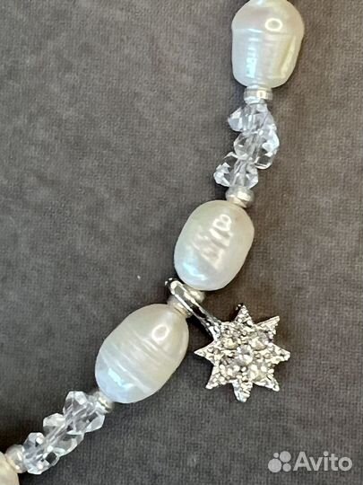 Колье чокер из натурального жемчуга и камней