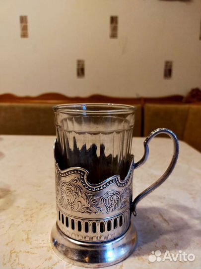 Подстаканники из мельхиора со стаканом и ложкой