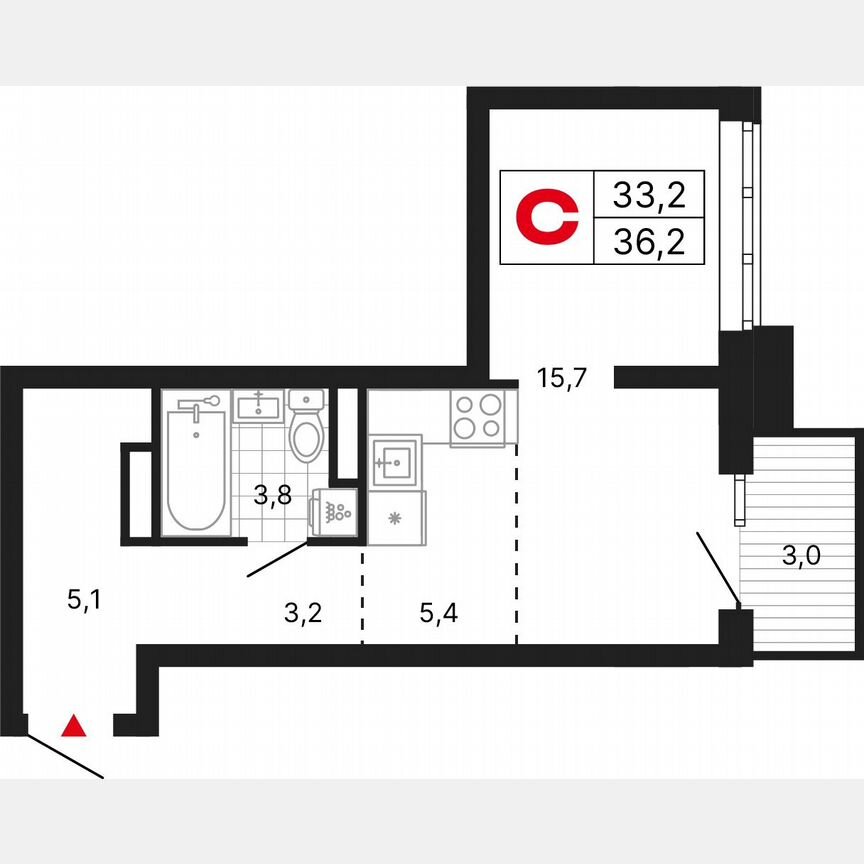 Квартира-студия, 36,2 м², 4/29 эт.
