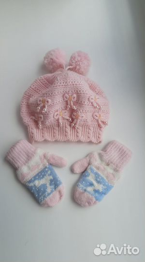 Шапка и варежки на девочку осень весна
