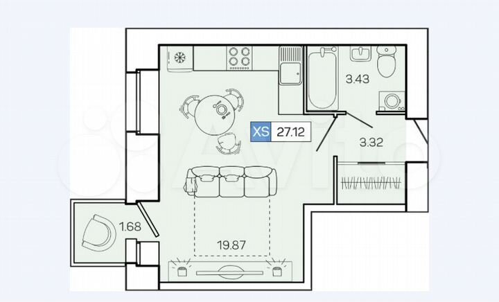 Квартира-студия, 27,1 м², 2/9 эт.
