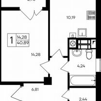 1-к. квартира, 40,9 м², 3/9 эт.