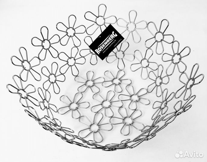 Ваза для фруктов большая 32 см стальная Цветы