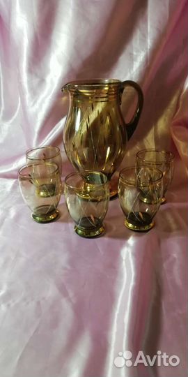 Кувшин и пять стаканов чешское стекло СССР