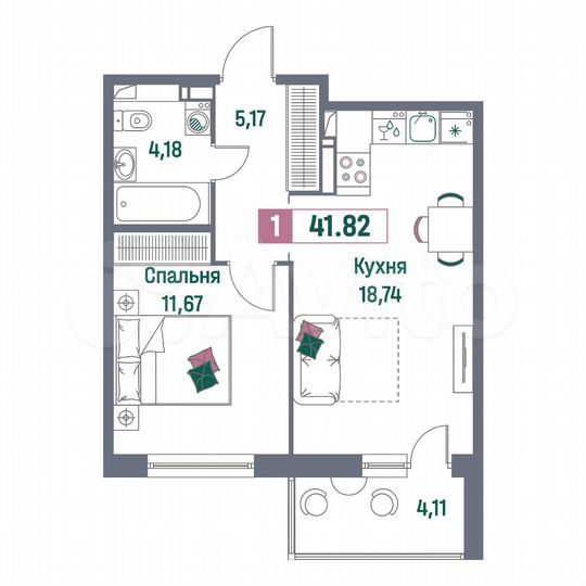 1-к. квартира, 41,8 м², 8/16 эт.
