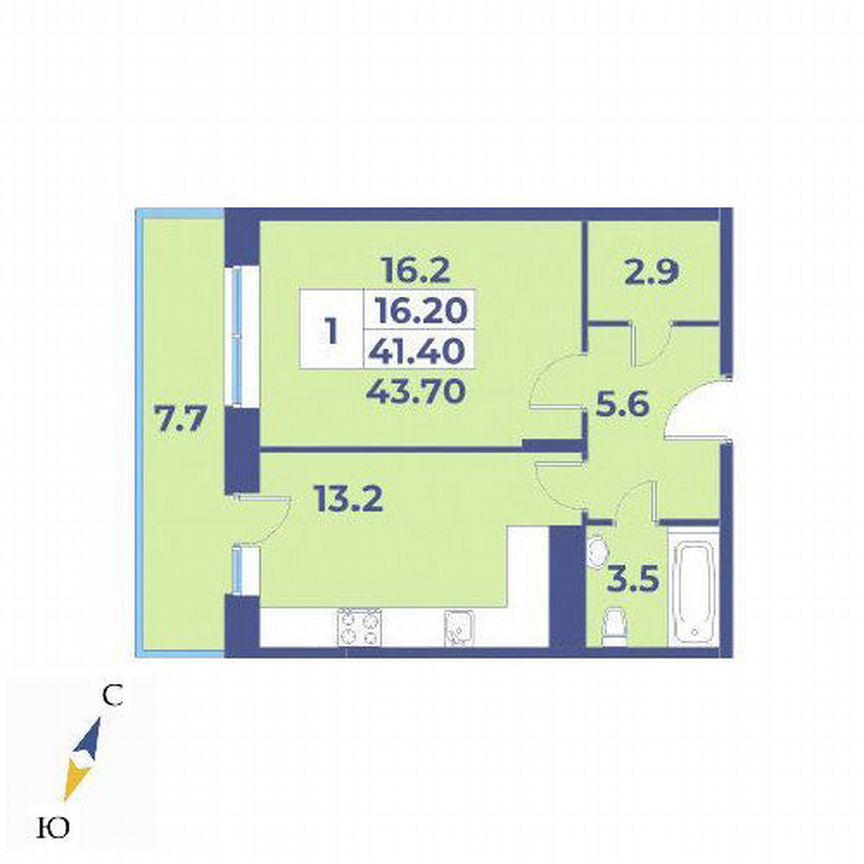 1-к. квартира, 43,7 м², 3/7 эт.