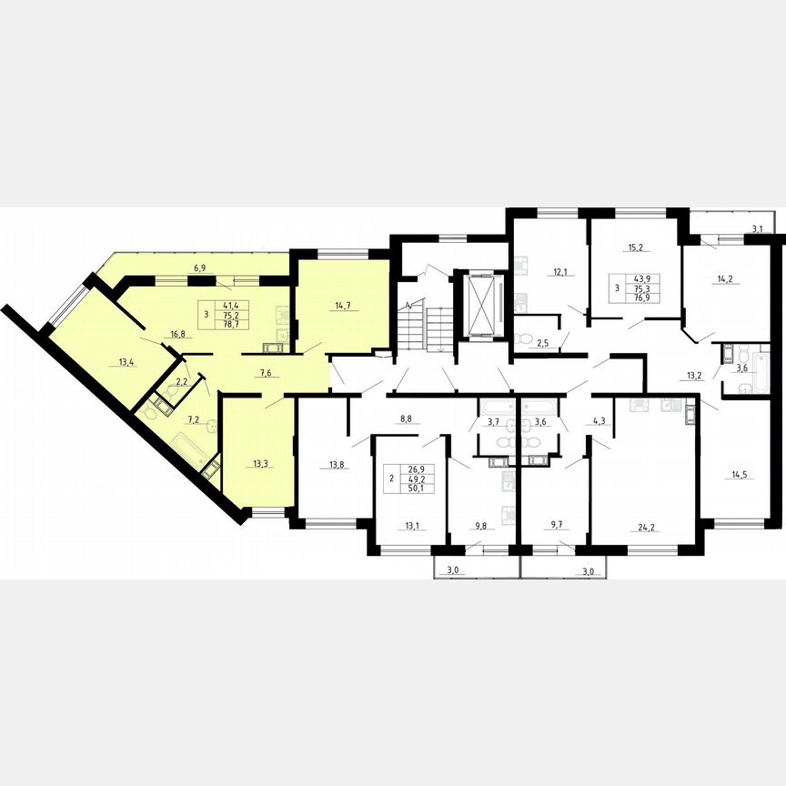 3-к. квартира, 75,2 м², 8/8 эт.