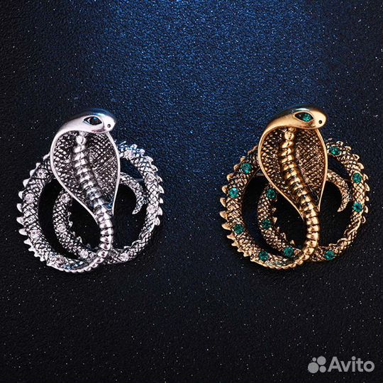 Брошь Серебряная Кобра кристаллы Винтаж