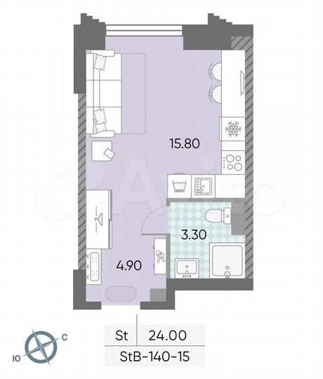 Квартира-студия, 24 м², 15/58 эт.