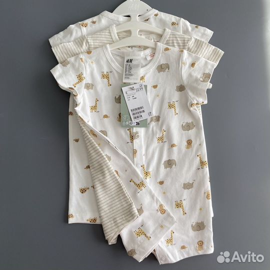 Песочники ромперы 3 шт h&m 56, 74, 80, 86, 92