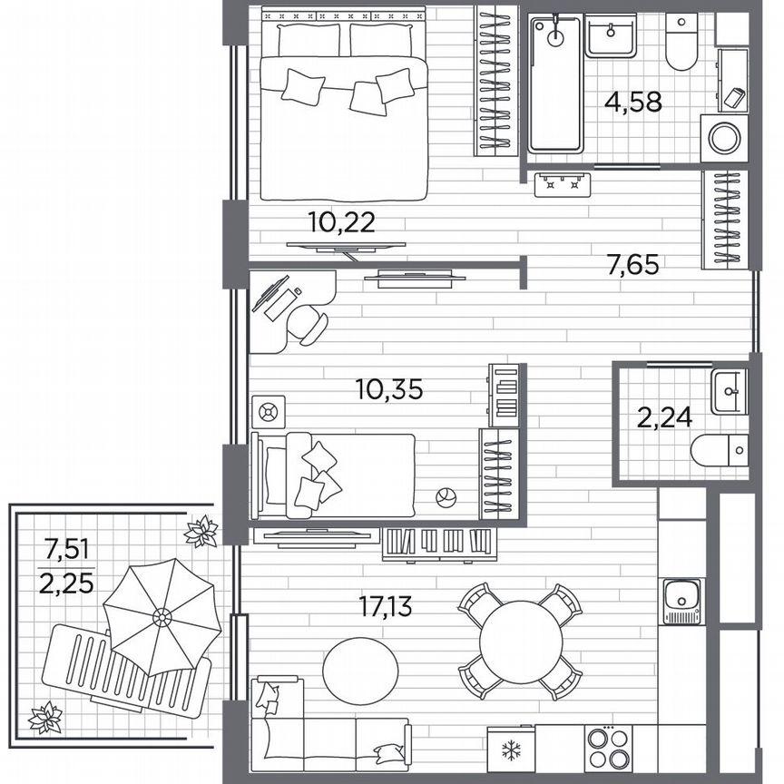 2-к. квартира, 54,4 м², 1/5 эт.