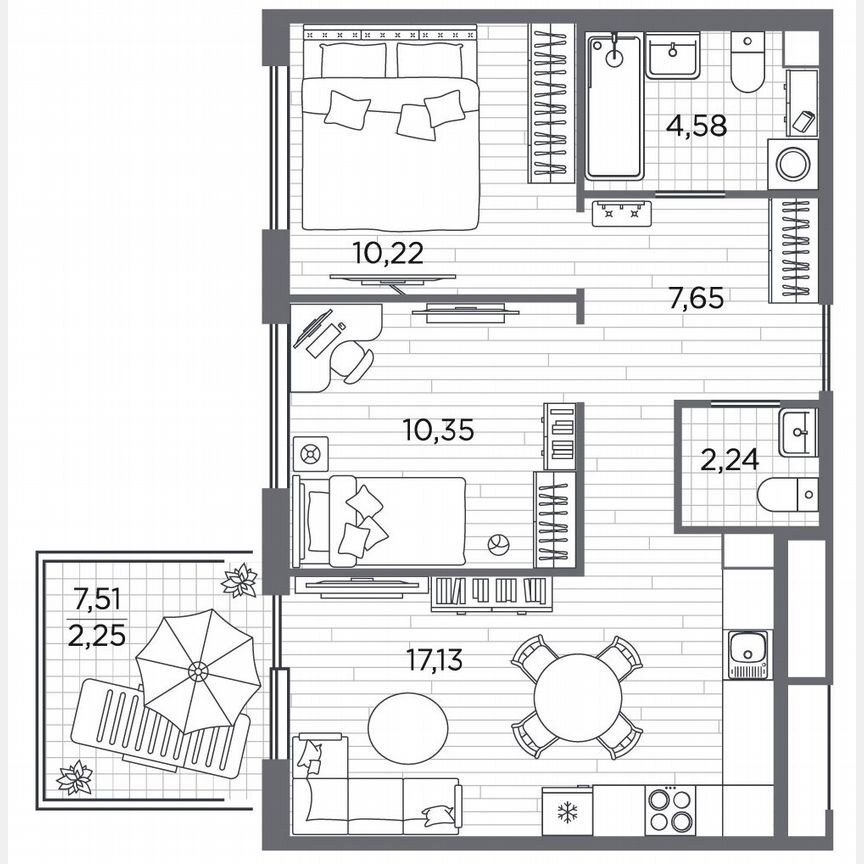2-к. квартира, 54,4 м², 1/5 эт.