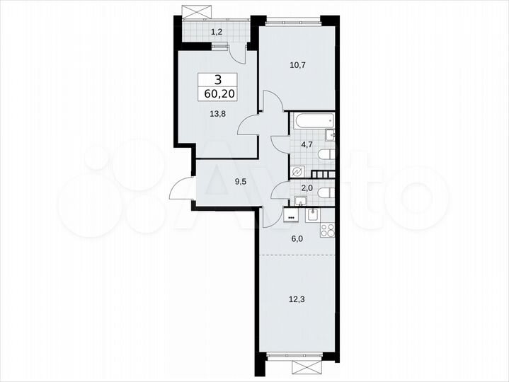 3-к. квартира, 60,2 м², 5/16 эт.