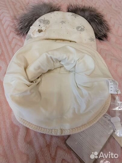 Шлем для девочки зимний шерстяной Чоби 44-46 6-24м
