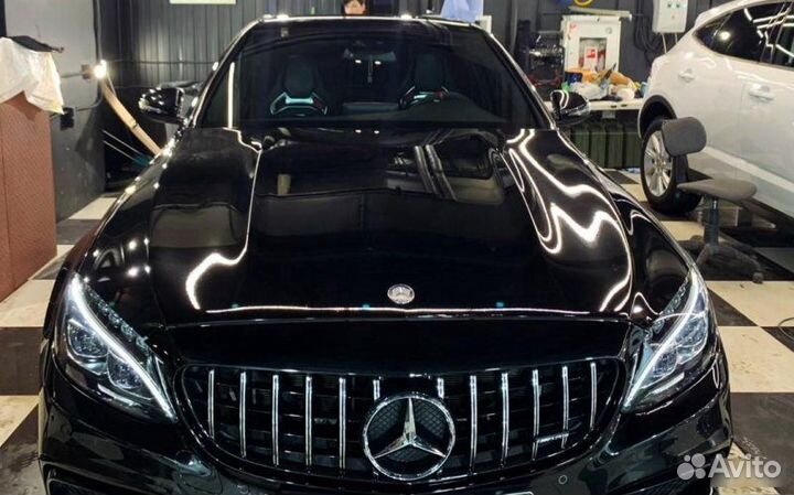 Решетка Mercedes C63AMG W205 GT style Chrome + AMG