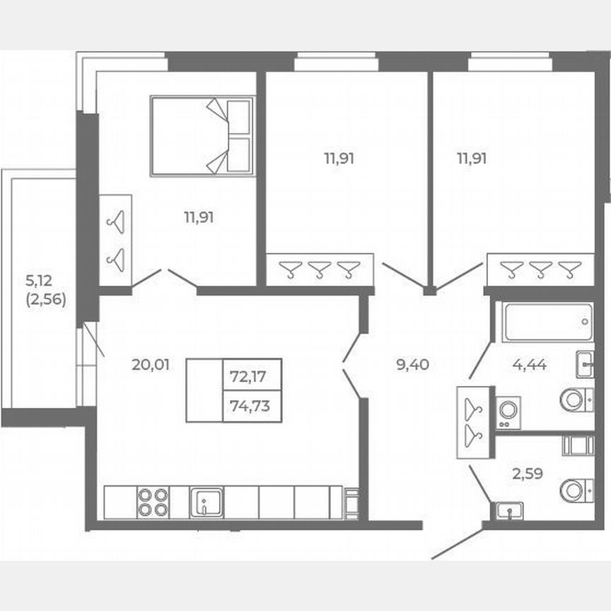 4-к. квартира, 72,2 м², 2/4 эт.