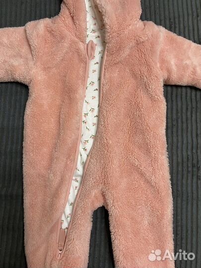 Плюшевый комбинезон теплый розовый для девочки 68
