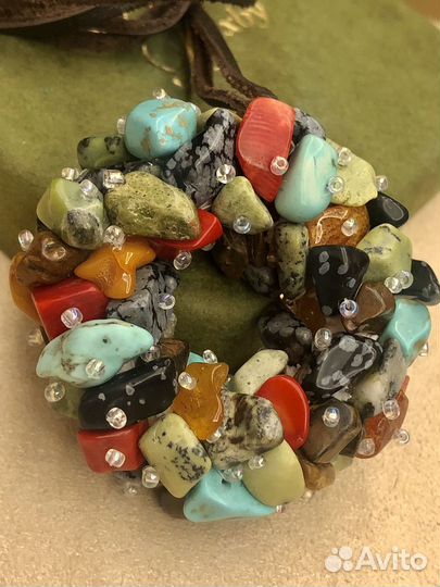 Крупный кулон бирюза коралл моховый агат змеевик