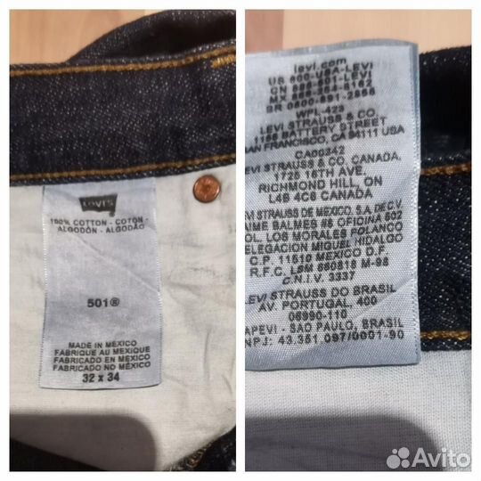 Мужские джинсы Levis 501 W32L34 Made in Mexico