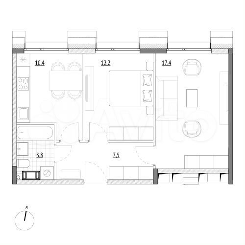 2-к. апартаменты, 51,3 м², 5/7 эт.
