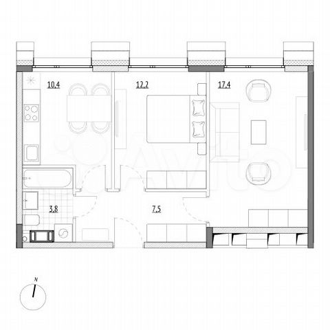 2-к. апартаменты, 51,3 м², 5/7 эт.
