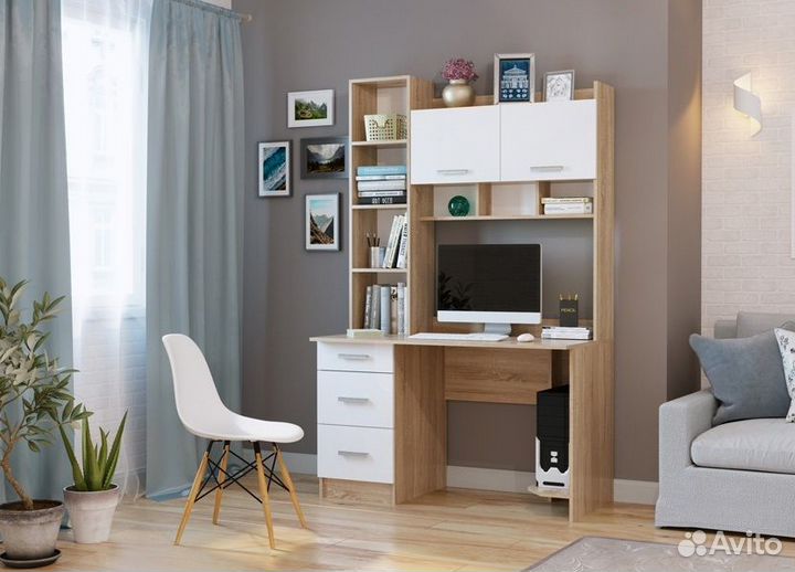 Стол компьютерный Дуб сонома/Белый глянец