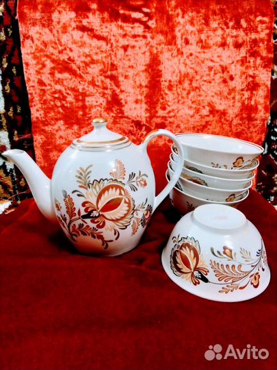 Новый редкий чайный сервиз, СССР, бульотка-фонтан