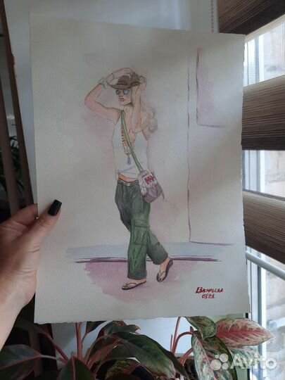 Картина акварель 30х40 20х30 машины домик лодки