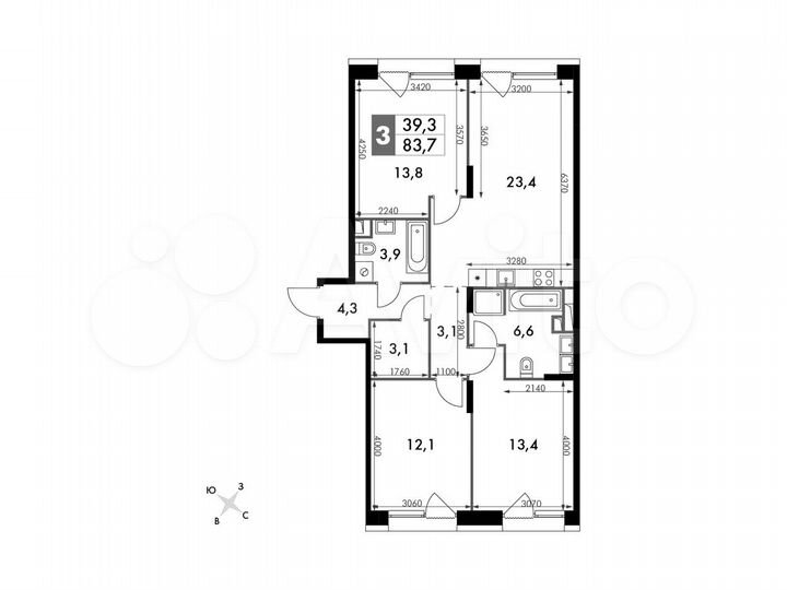 3-к. квартира, 83,7 м², 8/10 эт.