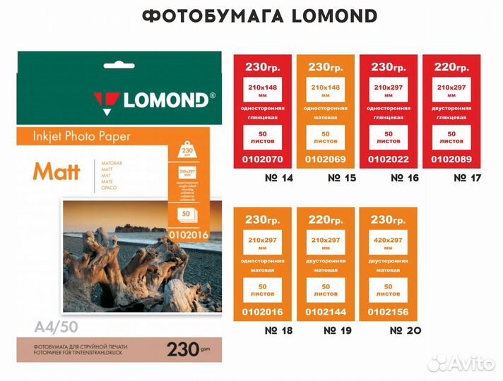 Бумага Lomond в ассортименте фото и самоклейка